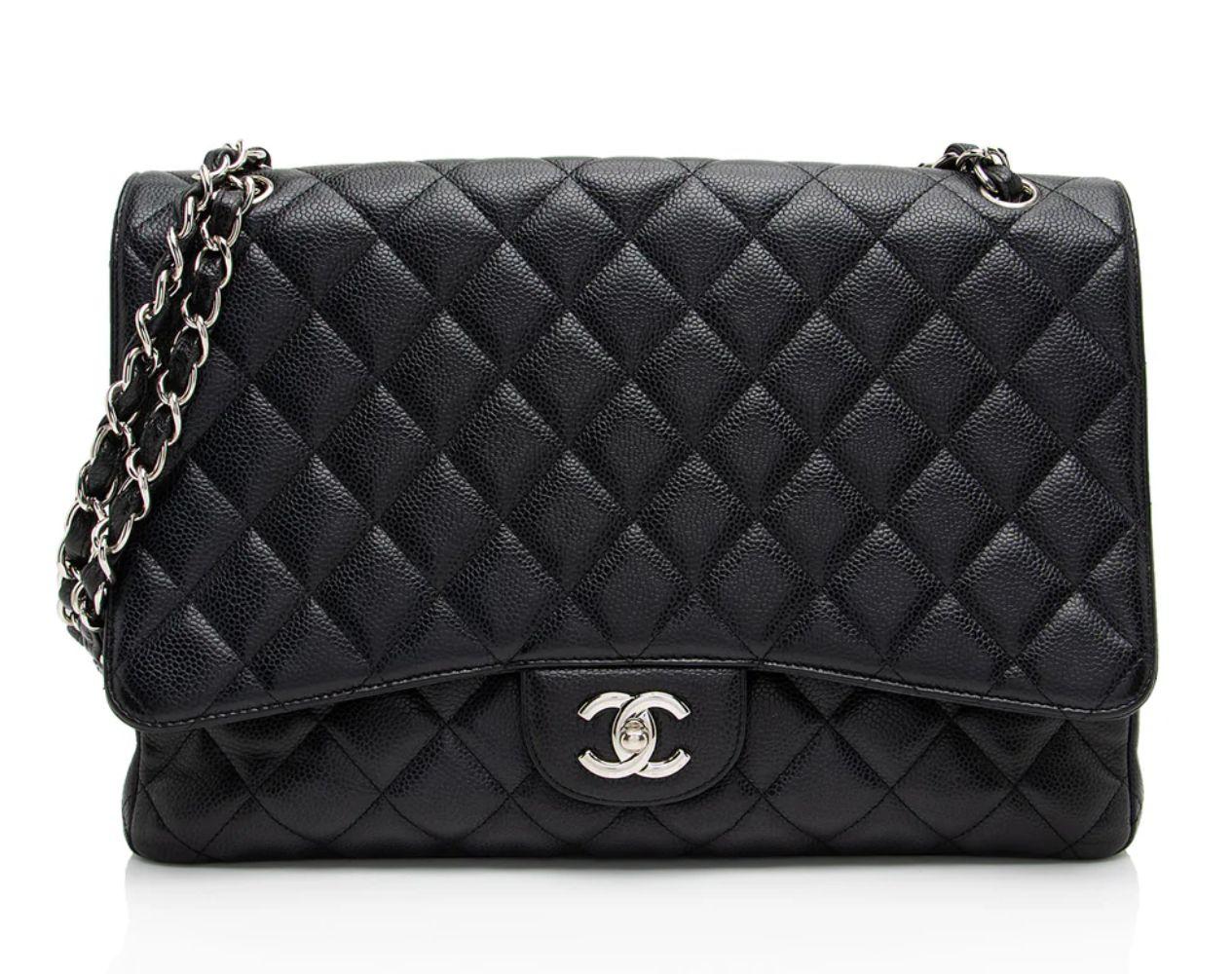 Refurbished Chanel Caviar Leather Classic Maxi Single Flap Bag - Reebelo Nederland