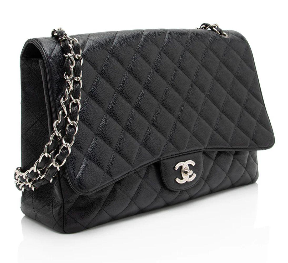 Refurbished Chanel Caviar Leather Classic Maxi Single Flap Bag - Reebelo Nederland