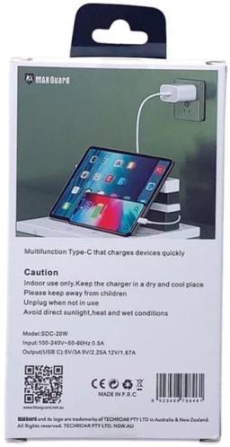 Refurbished Maxguard SDC-20W PD Quick Charger Type C Power Adapter (NZ / AU) - Reebelo Nederland