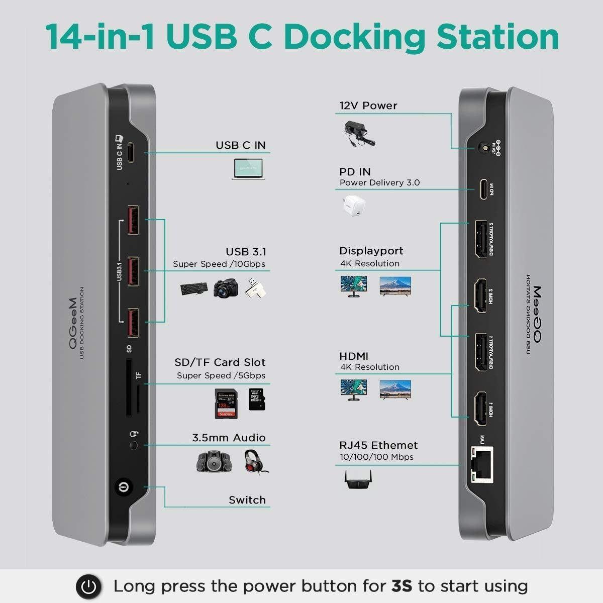 Refurbished QGeeM D6908 USB C Laptop Docking Station - Reebelo Nederland