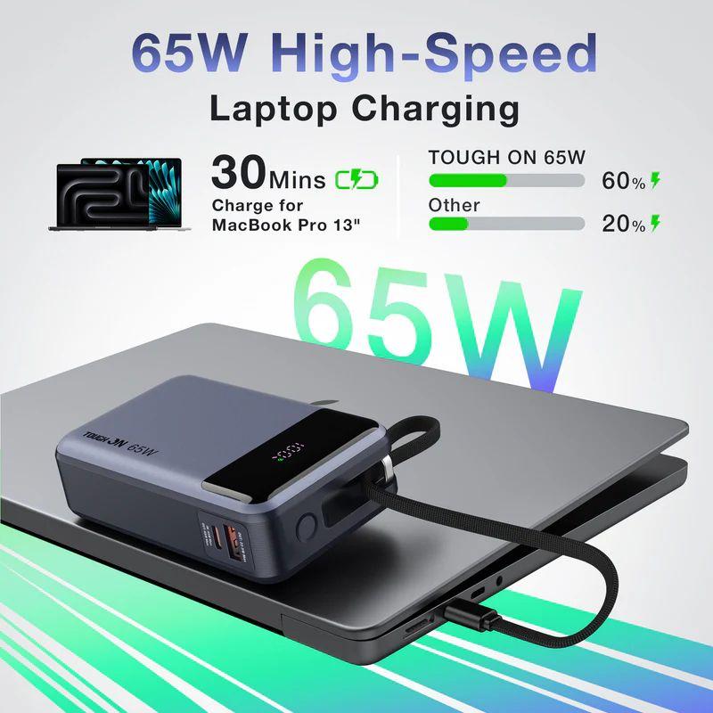 Refurbished Tough On 65W 20000mAh Power Bank Built-in USB-C Cable - Reebelo Nederland