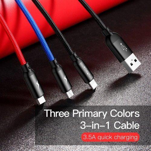 Refurbished Baseus Phone Cable Three Primary Colors 3 in 1 For Iphone Micro USB Type C - Reebelo Nederland