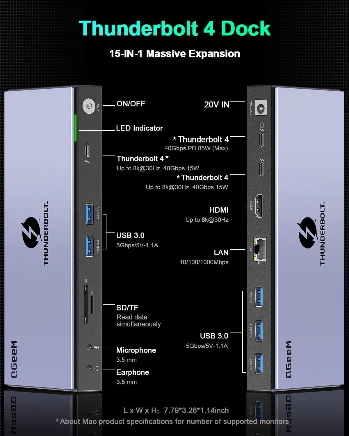 Refurbished QGeeM 16 in 1 Universal USB C Thunderbolt 4 Docking Station - Reebelo Nederland