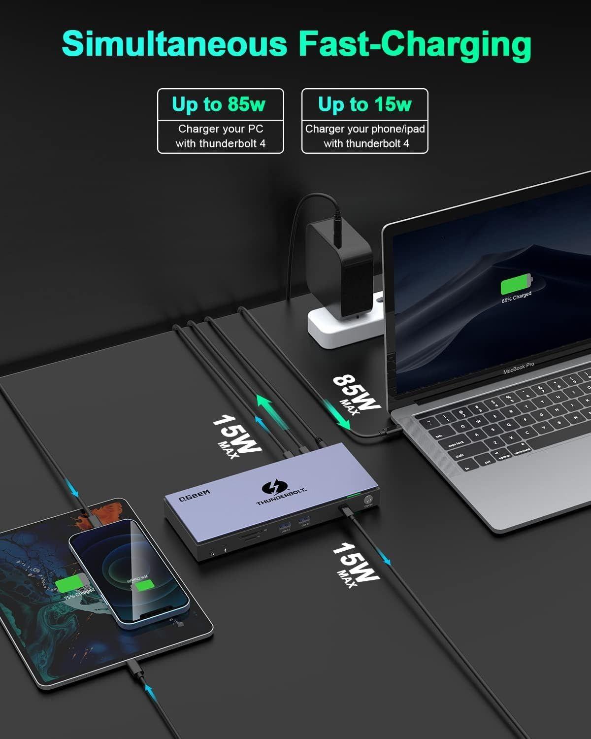 Refurbished QGeeM 16 in 1 Universal USB C Thunderbolt 4 Docking Station - Reebelo Nederland