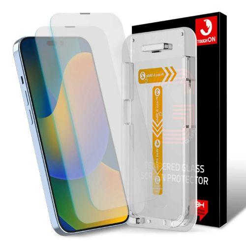 Refurbished Tough On 2 Pack Tempered Glass Screen Protector with Installation Kit for iPhone 14 Pro Max - Reebelo Nederland