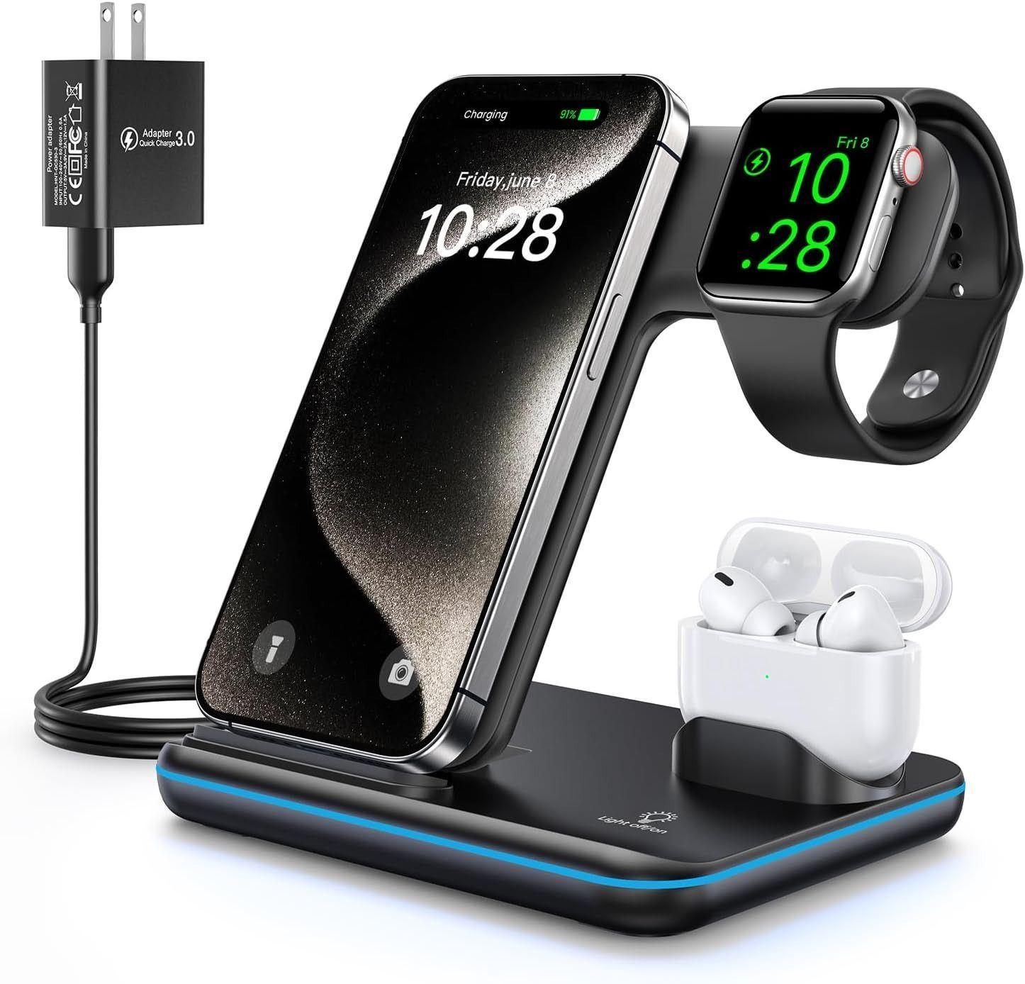 Refurbished WAITIEE Wireless Charger 3-in-1 15W Fast Charging Station - Reebelo Nederland