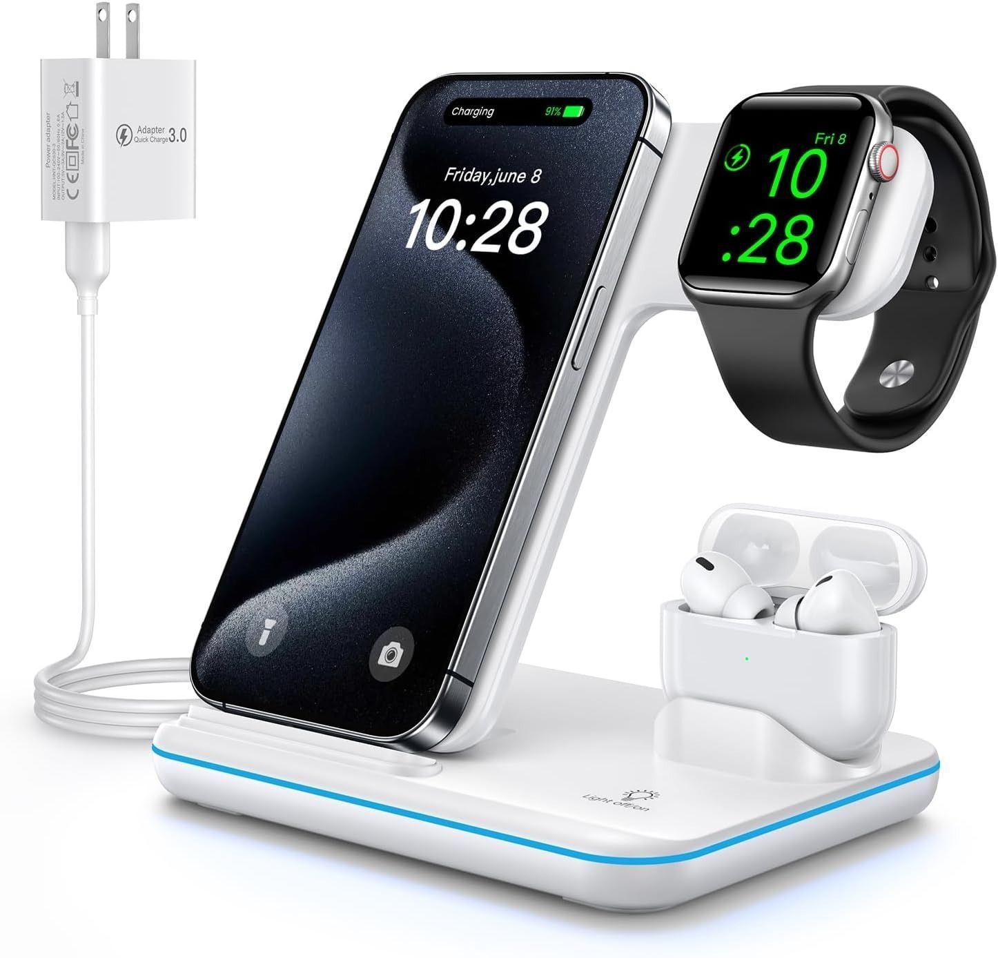 Refurbished WAITIEE Wireless Charger 3-in-1 15W Fast Charging Station - Reebelo Nederland