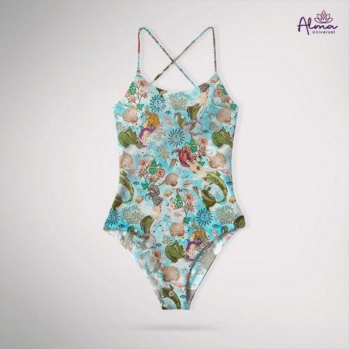 Refurbished Women's UPF 50+ MERMEID ONE PIECE Bathing Suits One Piece Swimsuits made from recycled plastic bottles Variant Size Value L - Reebelo Nederland