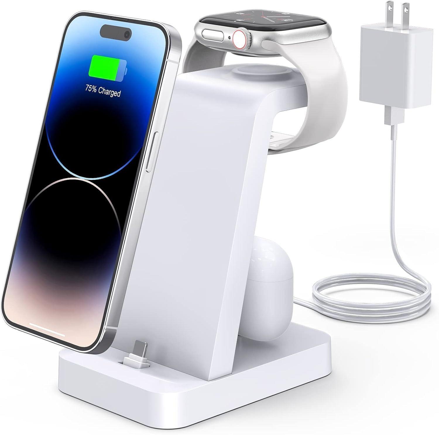Refurbished Woruda Charger Station 3-in-1 Fast Wireless Charging Dock Stand for iPhone Multiple Devices - Reebelo Nederland